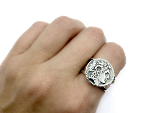 Alexander the Great silver ring wide ring 