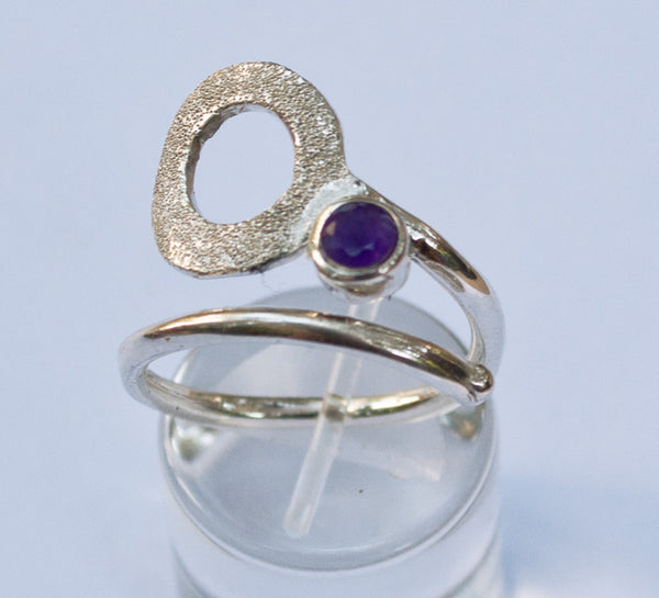 Amethyst silver ring, February birthstone, open circle ring, purple stone ring 