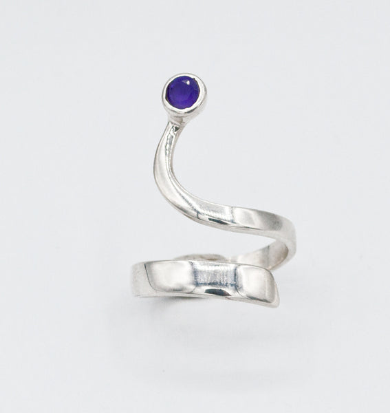 amethyst silver wave ring, amethyst ring, February birthstone silver ring 