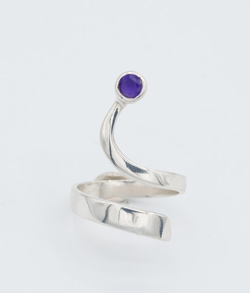 amethyst silver wave ring, amethyst ring, February birthstone silver ring 