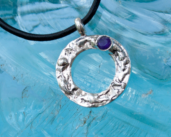 Amethyst silver pendant, geometric circle pendant, amethyst pendant 