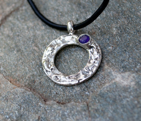 Amethyst silver pendant, geometric circle pendant, amethyst pendant 