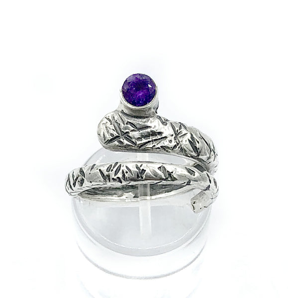 Amethyst ring, February birthstone, snake ring, purple stone ring 