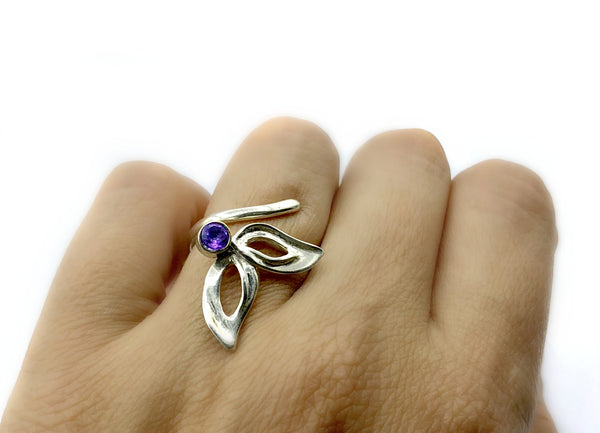 flower ring, amethyst silver ring, contemporary silver ring adjustable 