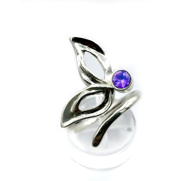 flower ring, amethyst silver ring, contemporary silver ring adjustable 