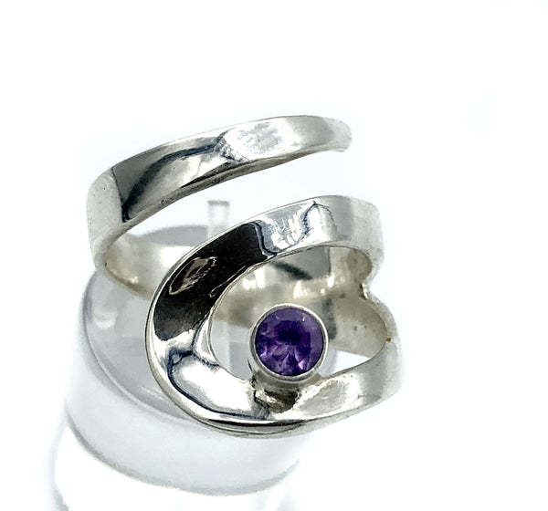amethyst silver adjustable ring, drop shape silver ring, contemporary silver ring 