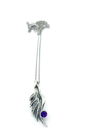 angel wing pendant, amethyst silver pendant, silver pendant silver chain 