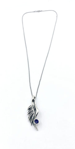 wing pendant, blue iolite silver pendant, angel wing pendant, silver chain 