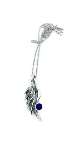 angel wing necklace, blue lapis silver pendant, wing necklace, silver chain 