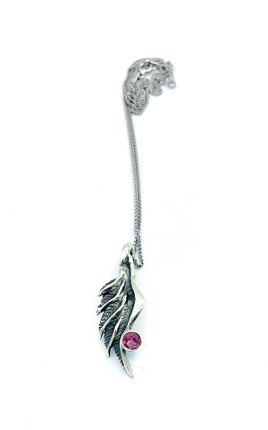 angel wing pendant, pink tourmaline silver pendant, silver pendant silver chain 
