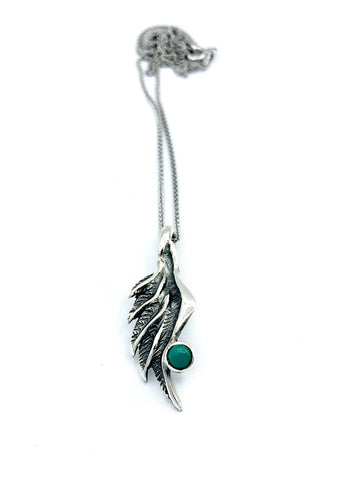 angel wing necklace, turquoise silver pendant, wing necklace, silver chain 