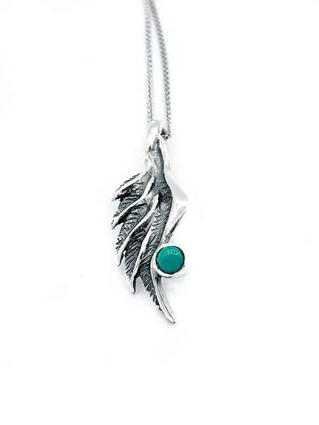 angel wing necklace, turquoise silver pendant, wing necklace, silver chain 