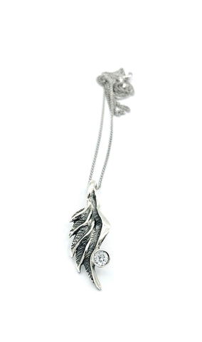 angel wing necklace, zircon silver pendant, wing necklace, silver chain 