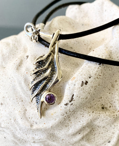 angel wing necklace silver with gemstone 