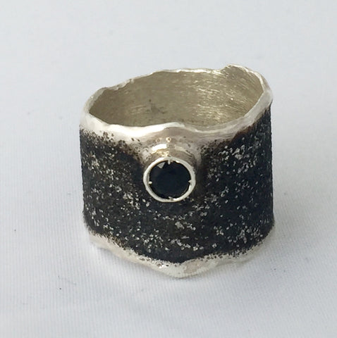Artisan band thick silver ring  black rhodium hammered ring - Handmade with Love - Eleni Pantagis