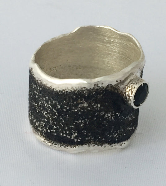 Artisan band thick silver ring  black rhodium hammered ring - Handmade with Love - Eleni Pantagis