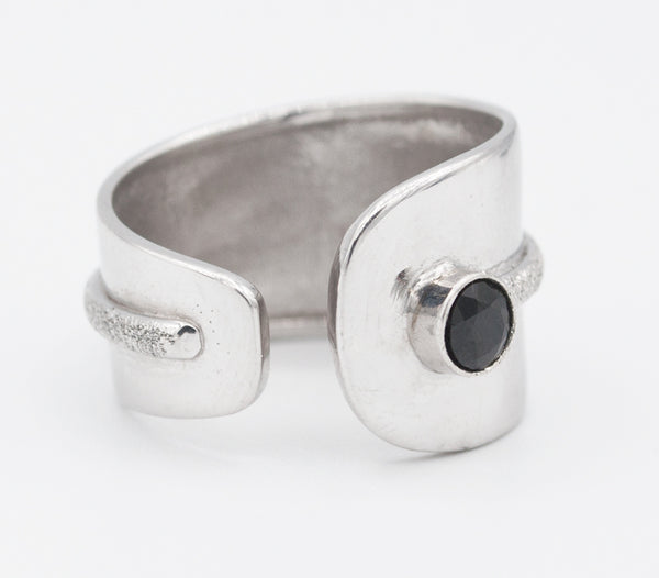 black spinel silver ring adjustable silver ring black stone ring Santorini Ring 