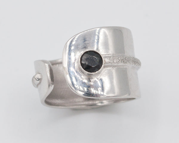 black spinel silver ring adjustable silver ring black stone ring Santorini Ring 