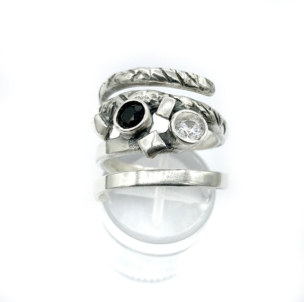 spiral silver ring with stones, silver adjustable ring, modern ring 