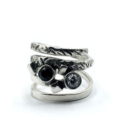 Contemporary  black ring with gold detail silver Ring Sterling Silver ring  (Oxidation) 