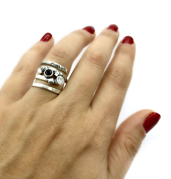 Contemporary  black ring with gold detail silver Ring Sterling Silver ring  (Oxidation) 
