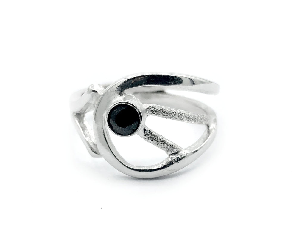 black spinel ring, black stone ring, modern silver ring 