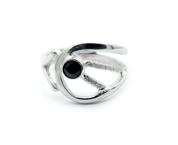 black spinel ring, black stone ring, modern silver ring 