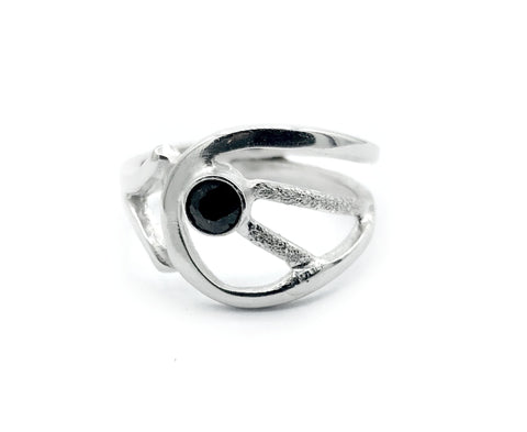 black spinel ring, black stone ring, modern silver ring 