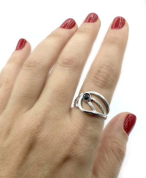 black spinel ring, black stone ring, modern silver ring 