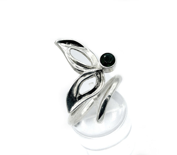 flower ring, black spinel silver ring, contemporary silver ring adjustable 