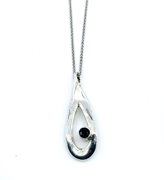 black spinel pendant drop pendant, silver pendant silver chain 