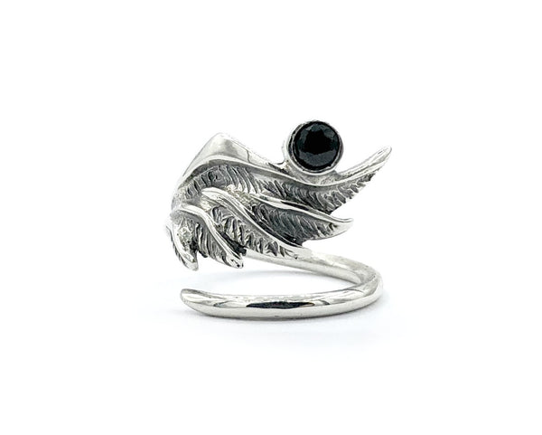 wing ring, angel ring, angel wing ring, black spinel ring adjustable ring 