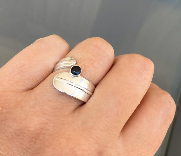 silver ring, handmade silver ring, black gemstone silver ring 