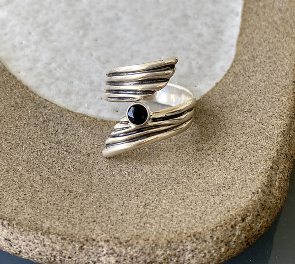 black spinel gemstone ring silver, adjustable silver ring 