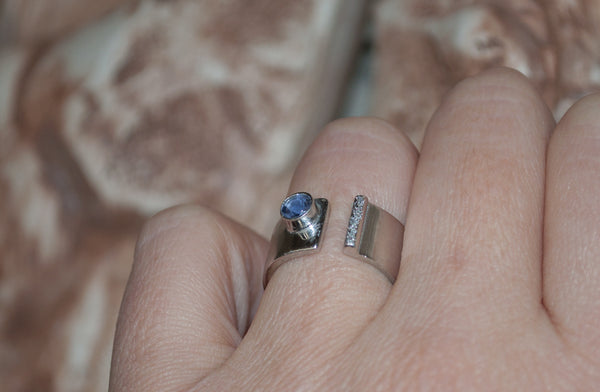 blue iolite silver ring adjustable silver ring blue stone ring 