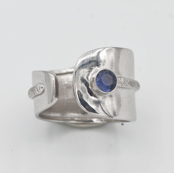 blue iolite silver ring, adjustable silver ring,blue stone ring Santorini Ring 