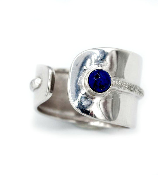blue lapis silver ring, adjustable silver ring, blue stone ring Santorini Ring 
