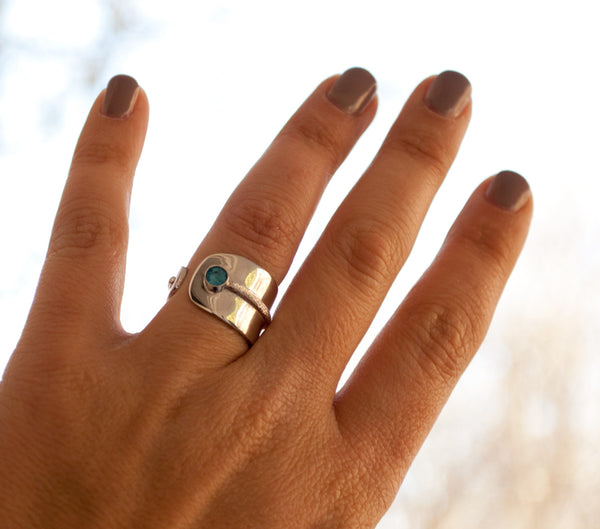 Blue topaz silver ring, adjustable silver ring, blue stone ring Santorini Ring 