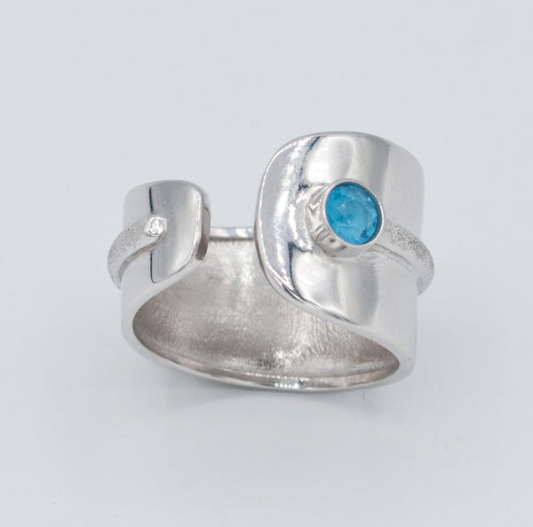 Blue topaz silver ring, adjustable silver ring, blue stone ring Santorini Ring 