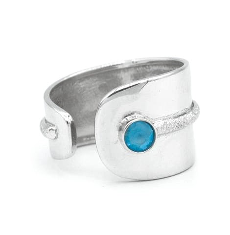 Blue topaz silver ring, adjustable silver ring, blue stone ring Santorini Ring 
