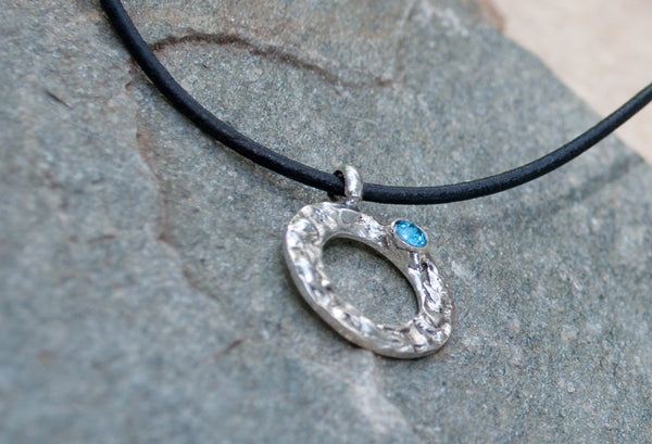 blue topaz silver pendant, geometric circle pendant, blue stone pendant 