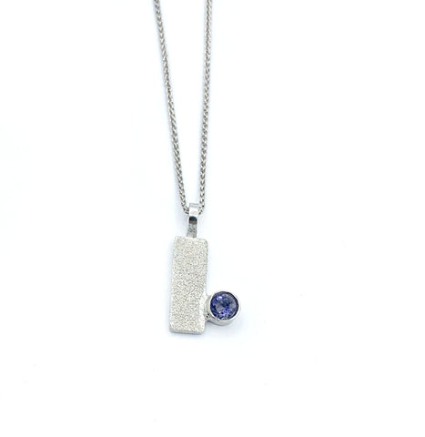 blue iolite silver pendant textured small pendant silver chain 