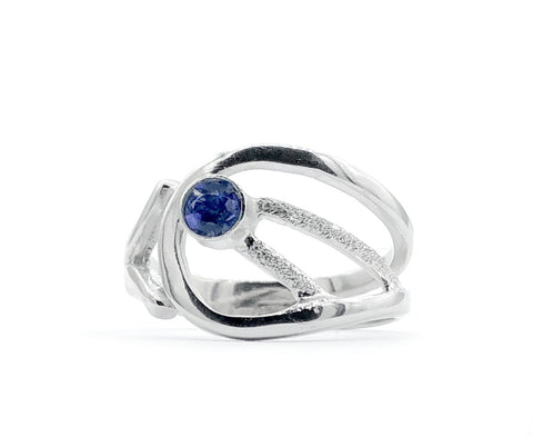 blue iolite ring, blue stone ring, modern silver ring 