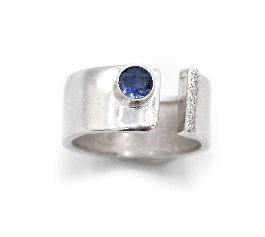 blue iolite silver ring adjustable silver ring blue stone ring 