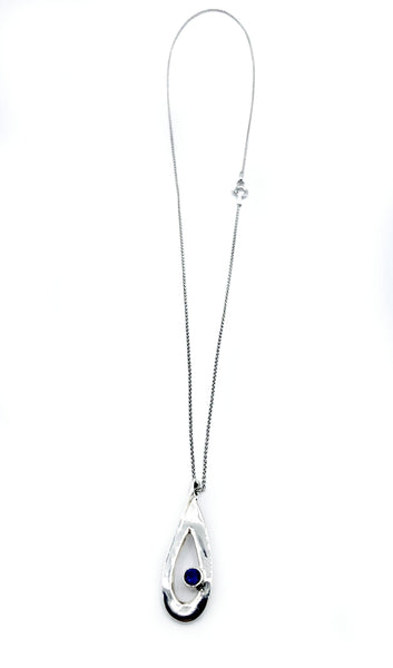 blue iolite pendant drop pendant, silver pendant silver chain 