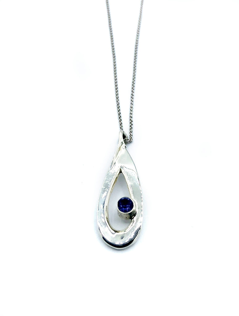 blue iolite pendant drop pendant, silver pendant silver chain 