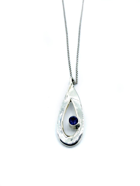 blue iolite pendant drop pendant, silver pendant silver chain 