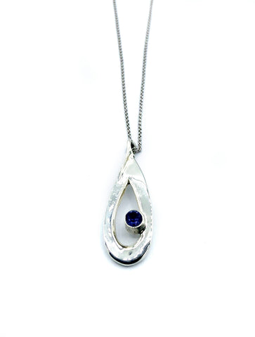 blue iolite pendant drop pendant, silver pendant silver chain 