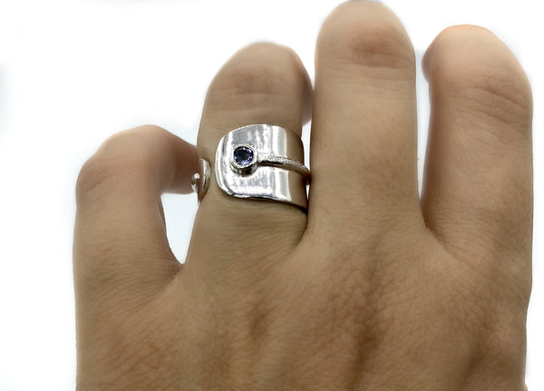 blue iolite silver ring, adjustable silver ring,blue stone ring Santorini Ring 