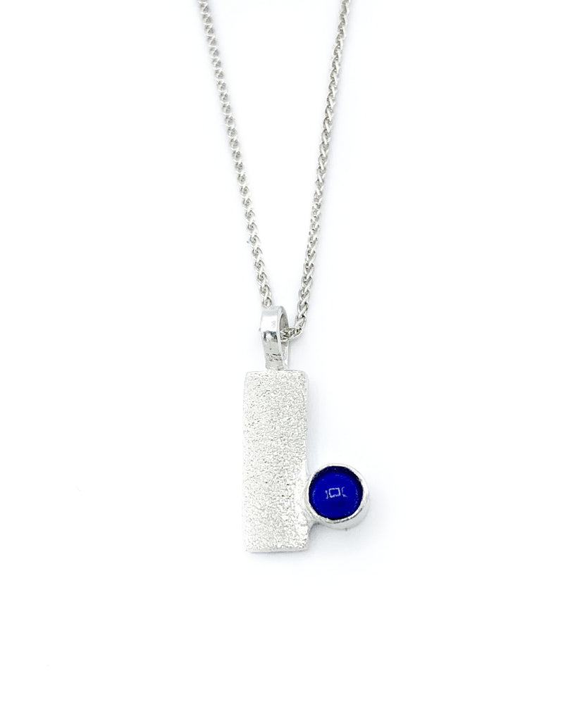 blue lapis silver pendant textured small pendant silver chain 